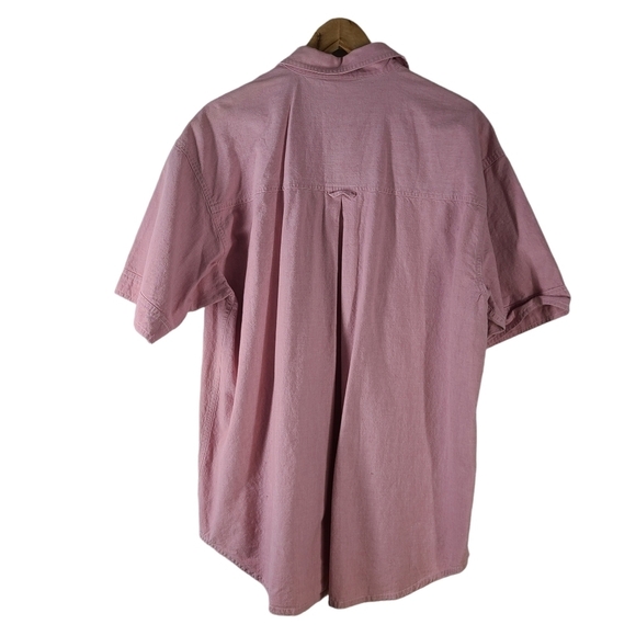 London Fog 100% Cotton Short Sleeve Button Down Pink Sz Large - Picture 2 of 3